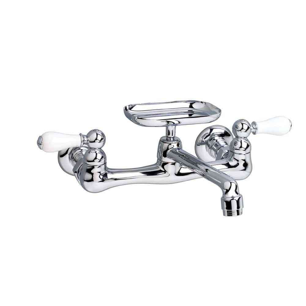 American Standard Heritage 2 Handle Wall Mount Kitchen Faucet In Polished Chrome With Soap Dish Nbi Drainboard Sinks